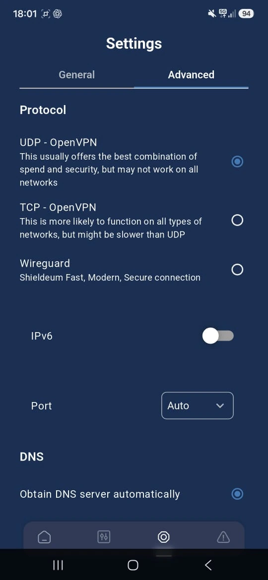VPNClient Android Advanced protocol settings