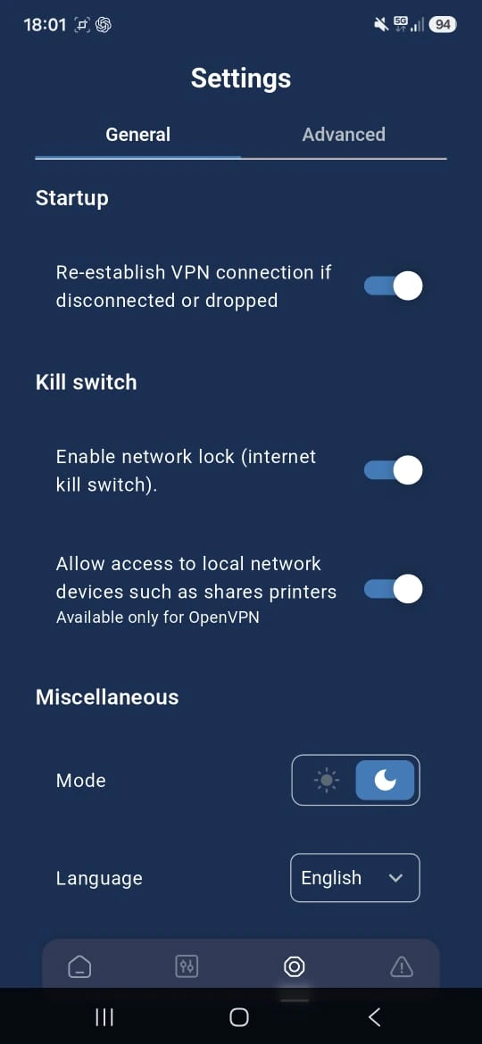 VPNClient Android General settings