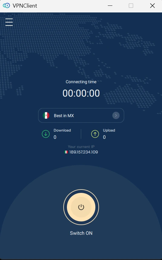 VPNClient Windows main connection screen